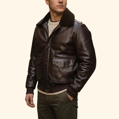 Leather Aviator Jacket | Revangiol