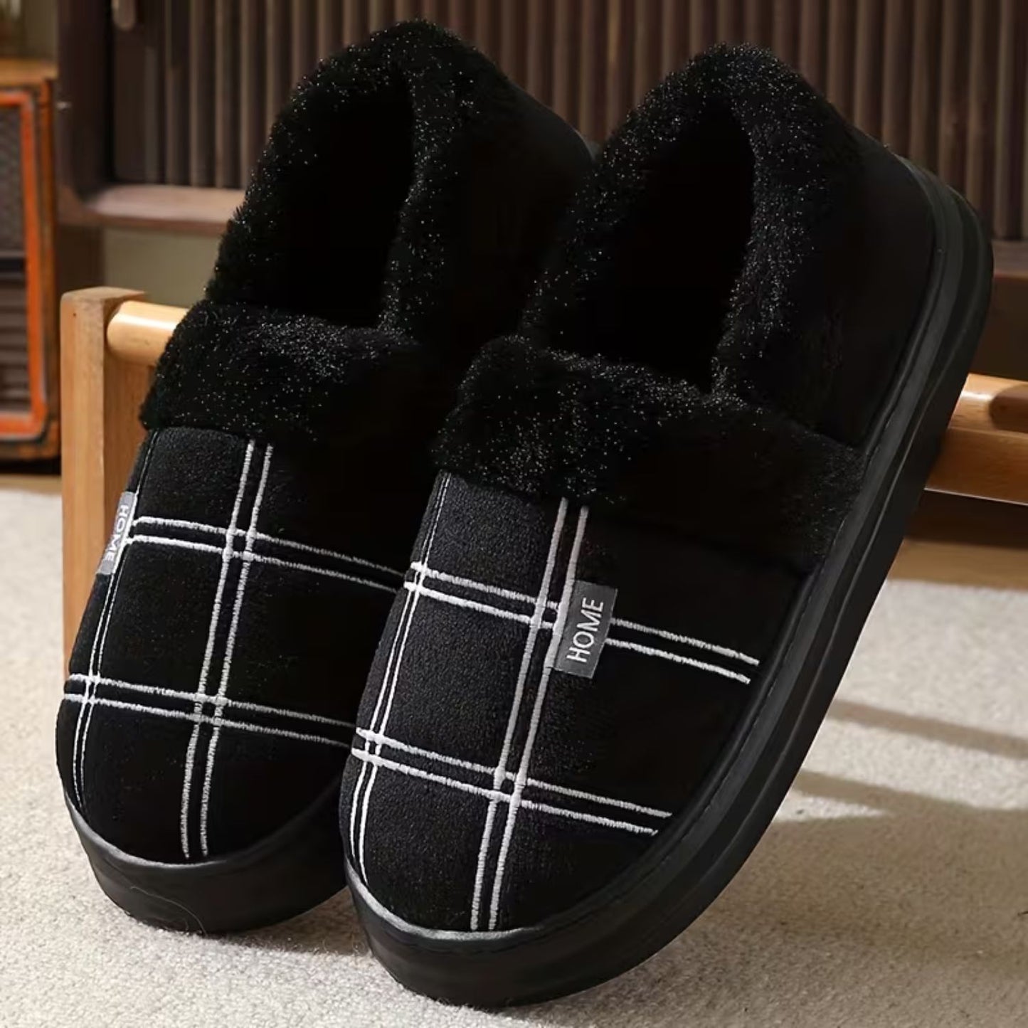 Plaid Fleece Slip-On Slippers | Revangiol