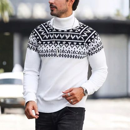 Jacquard Geometric Knit Turtleneck | Revangiol