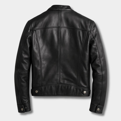 Snap Collar Leather Jacket | Revangiol