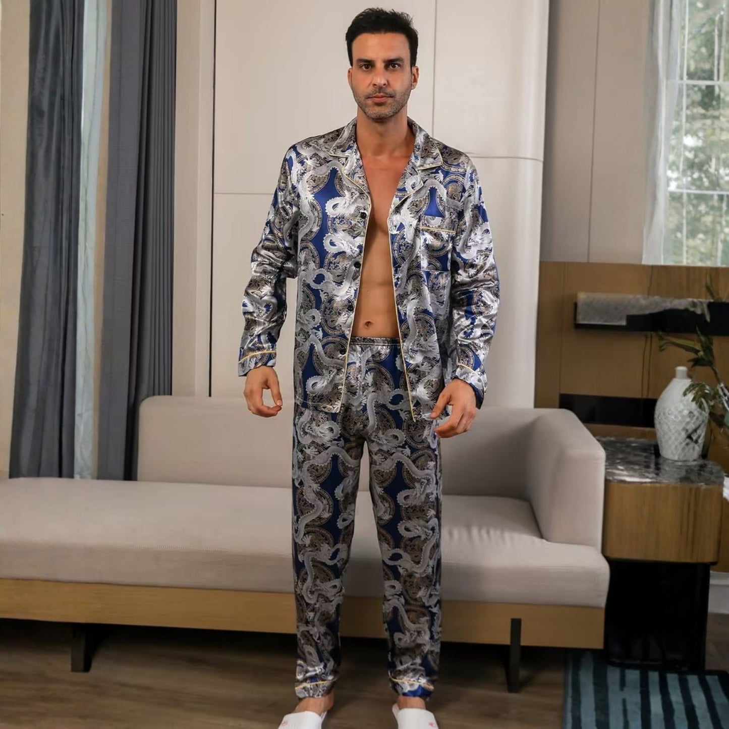 Dragon Print Lapel Pajama Set | Revangiol