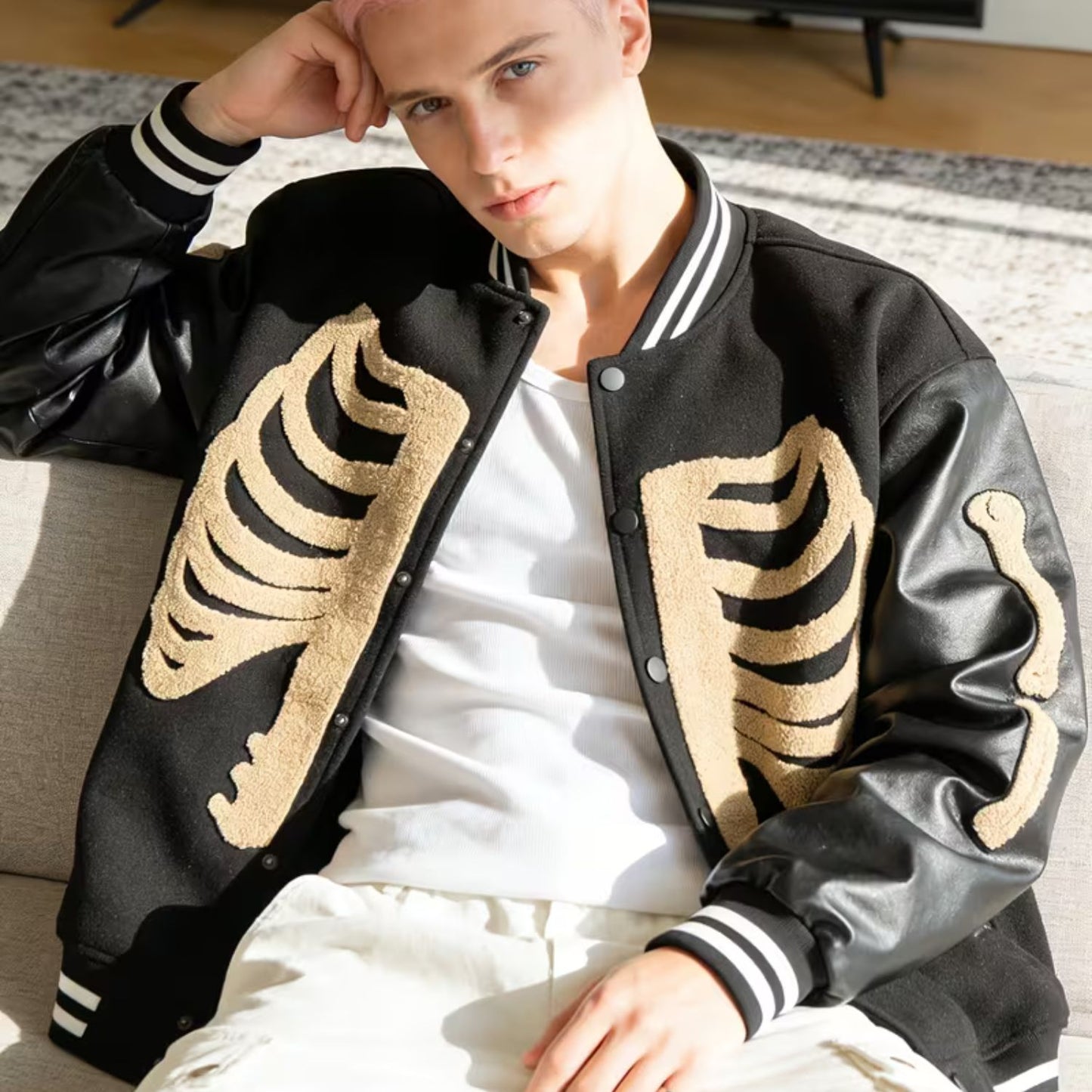 Skeleton Varsity Bomber Jacket | Revangiol