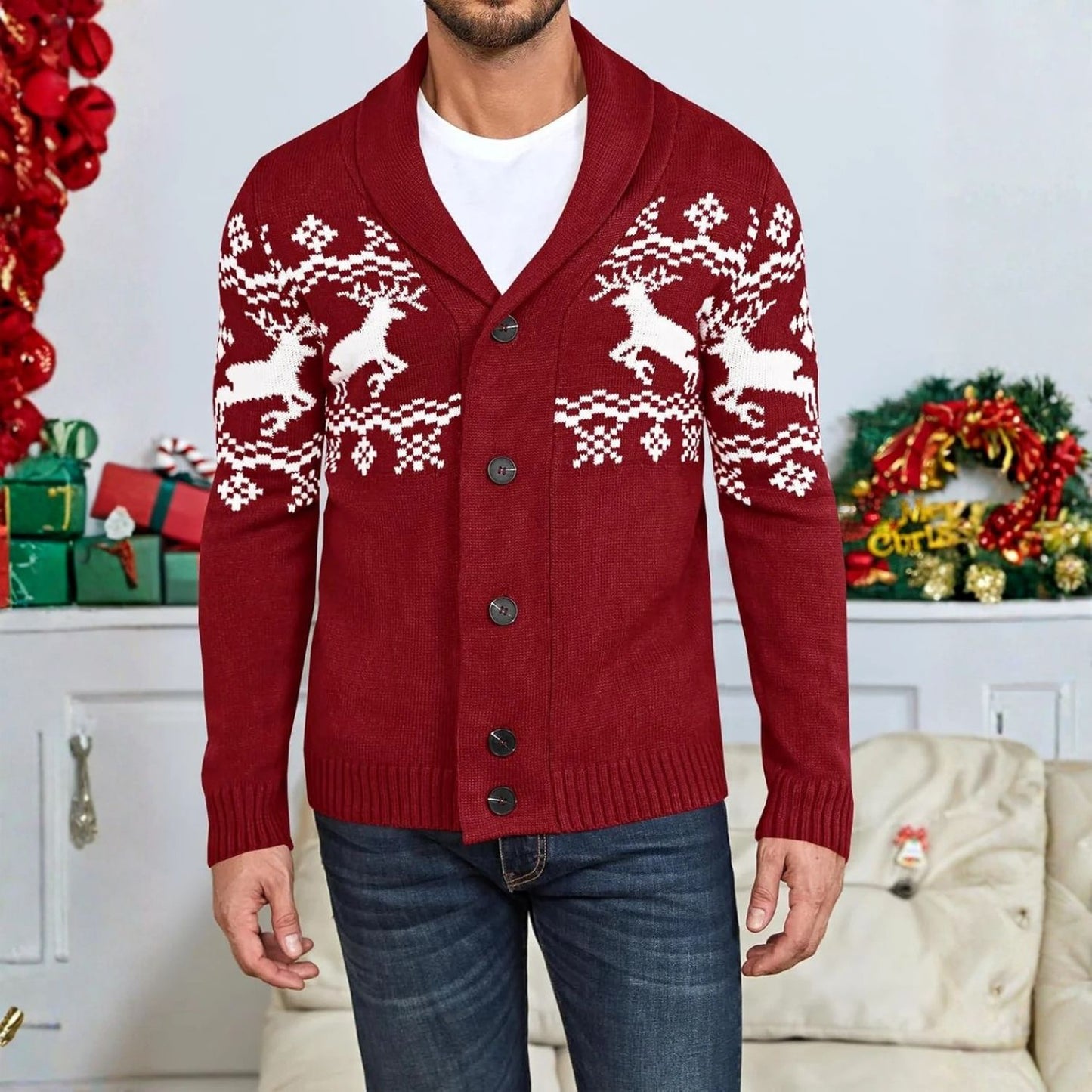 Nordic Reindeer Shawl Cardigan | Revangiol