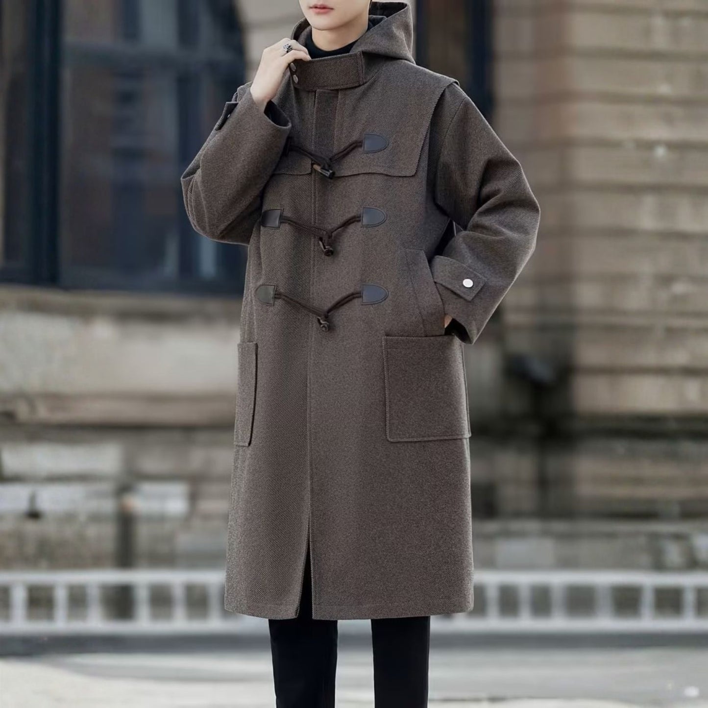 Hooded Toggle Button Over Coat | Revangiol