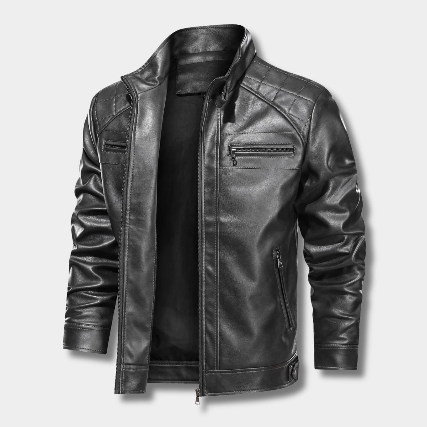 Quilted Stand-Collar Leather Jacket | Revangiol