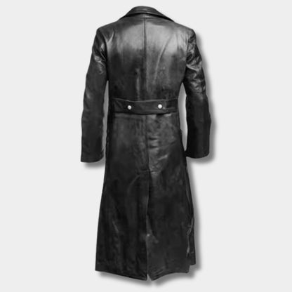 Double-Breasted Lapel Leather Coat | Revangiol