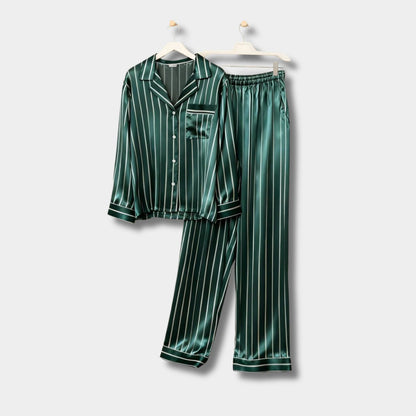 Striped Satin Button Pajama Set | Revangiol