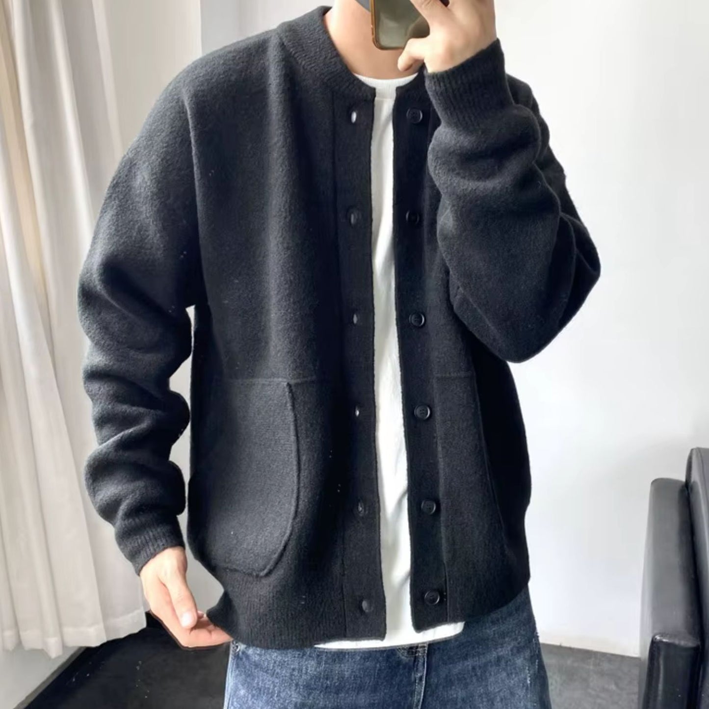 Round Neck Knit Cardigan | Revangiol