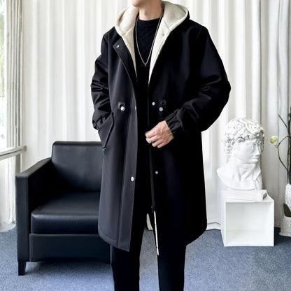 Fleece Hooded Trench Over Coat | Revangiol