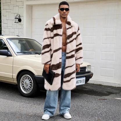 Wide Lapel Patterned Fur Coat | Revangiol