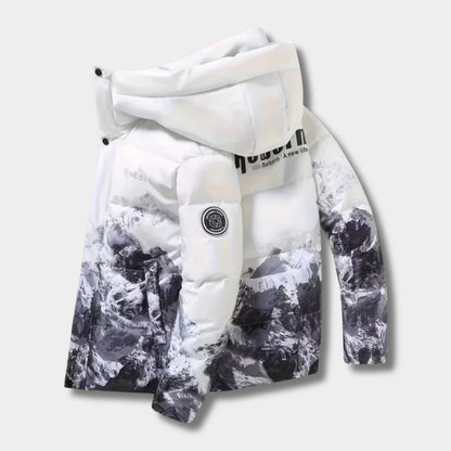 Mountain Print Hooded Ski Jacket | Revangiol
