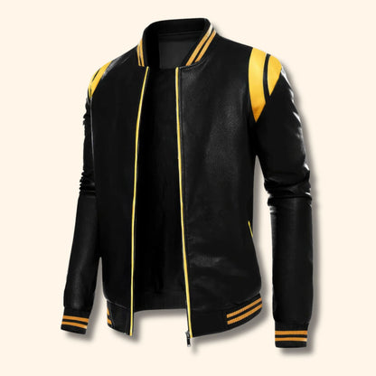 Sport Stripe Leather Jacket | Revangiol