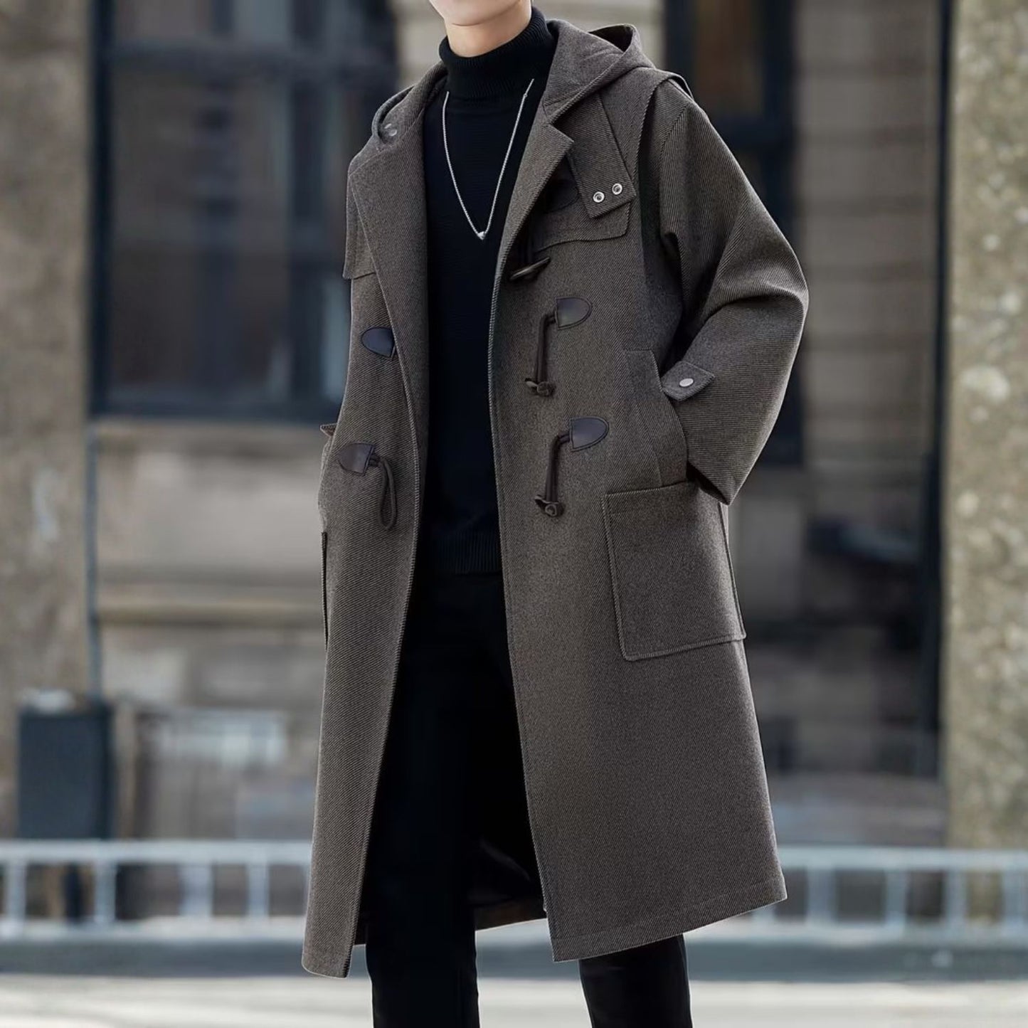 Hooded Toggle Button Over Coat | Revangiol