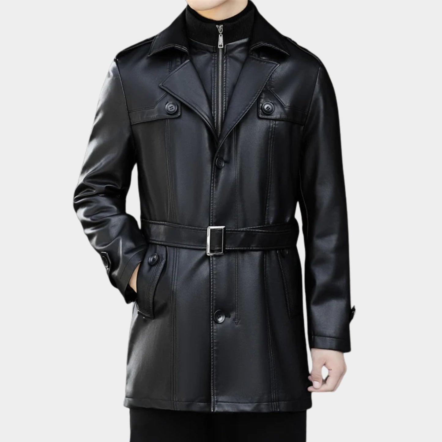 Structured Trench Style Leather Coat | Revangiol