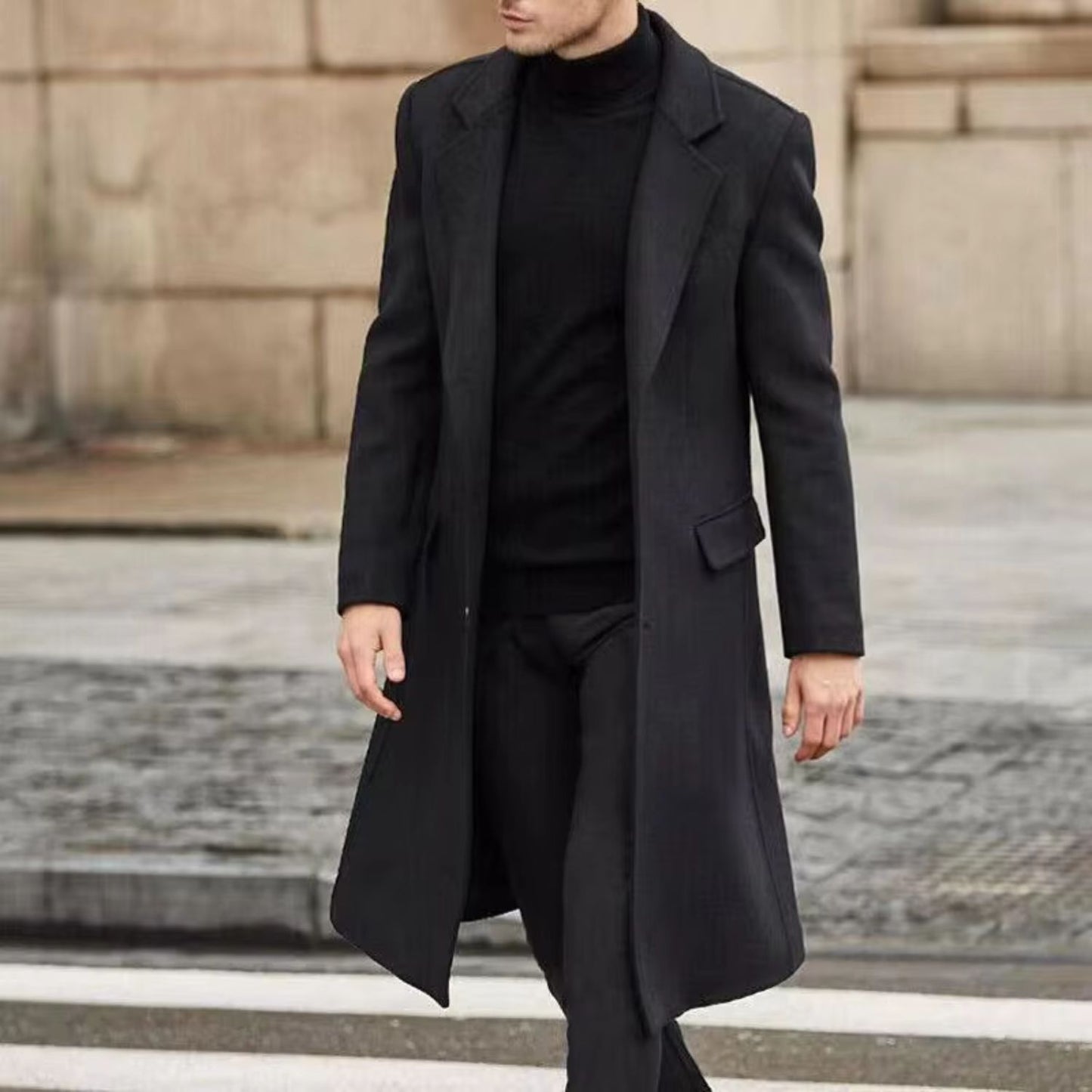 Notched Lapel Wool Over Coat | Revangiol