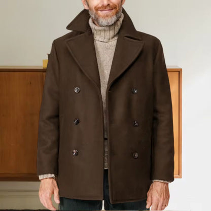 Notched Collar Wool Pea Coat | Revangiol
