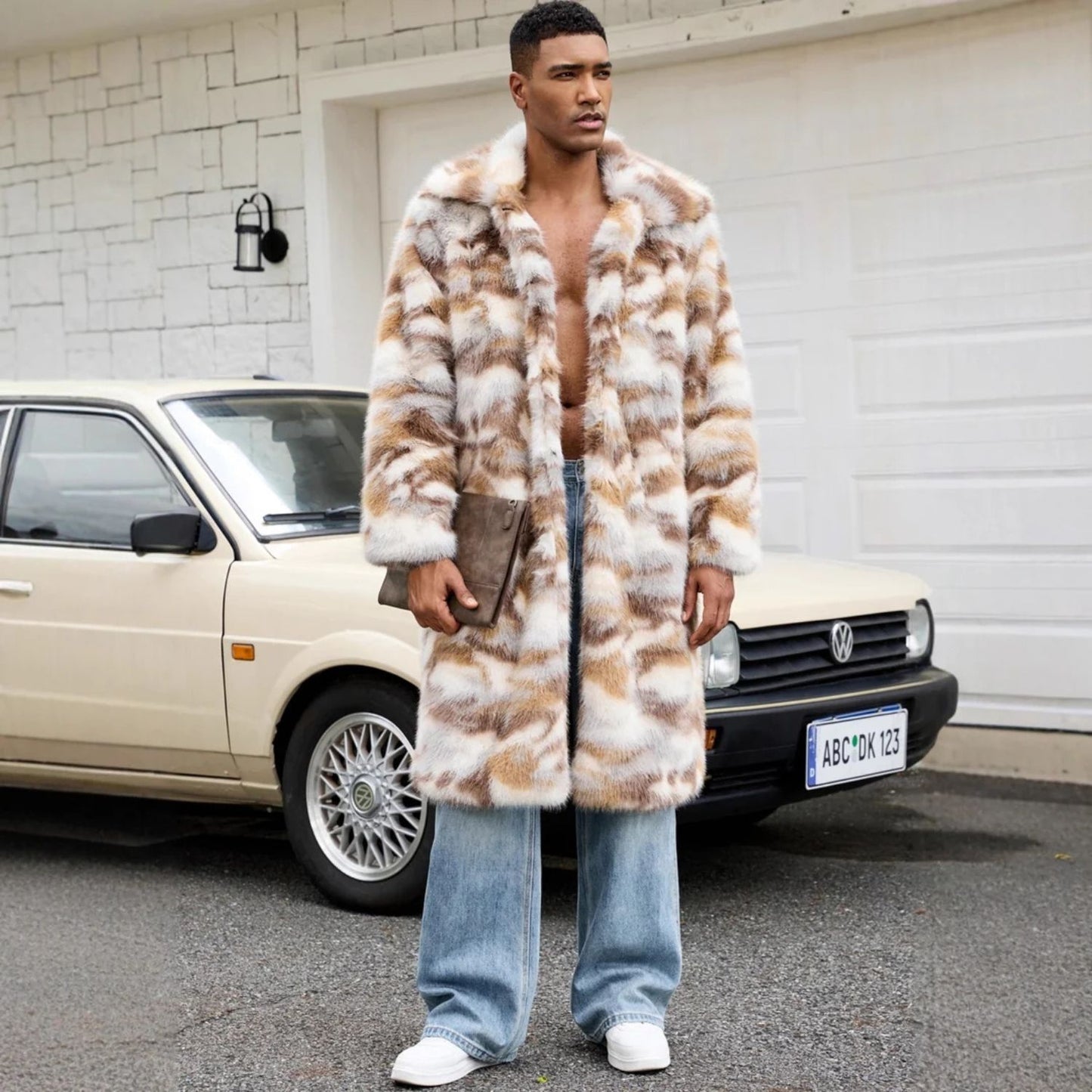 Oversized Patterned Collar Fur Coat | Revangiol