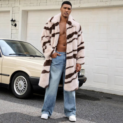 Wide Lapel Patterned Fur Coat | Revangiol