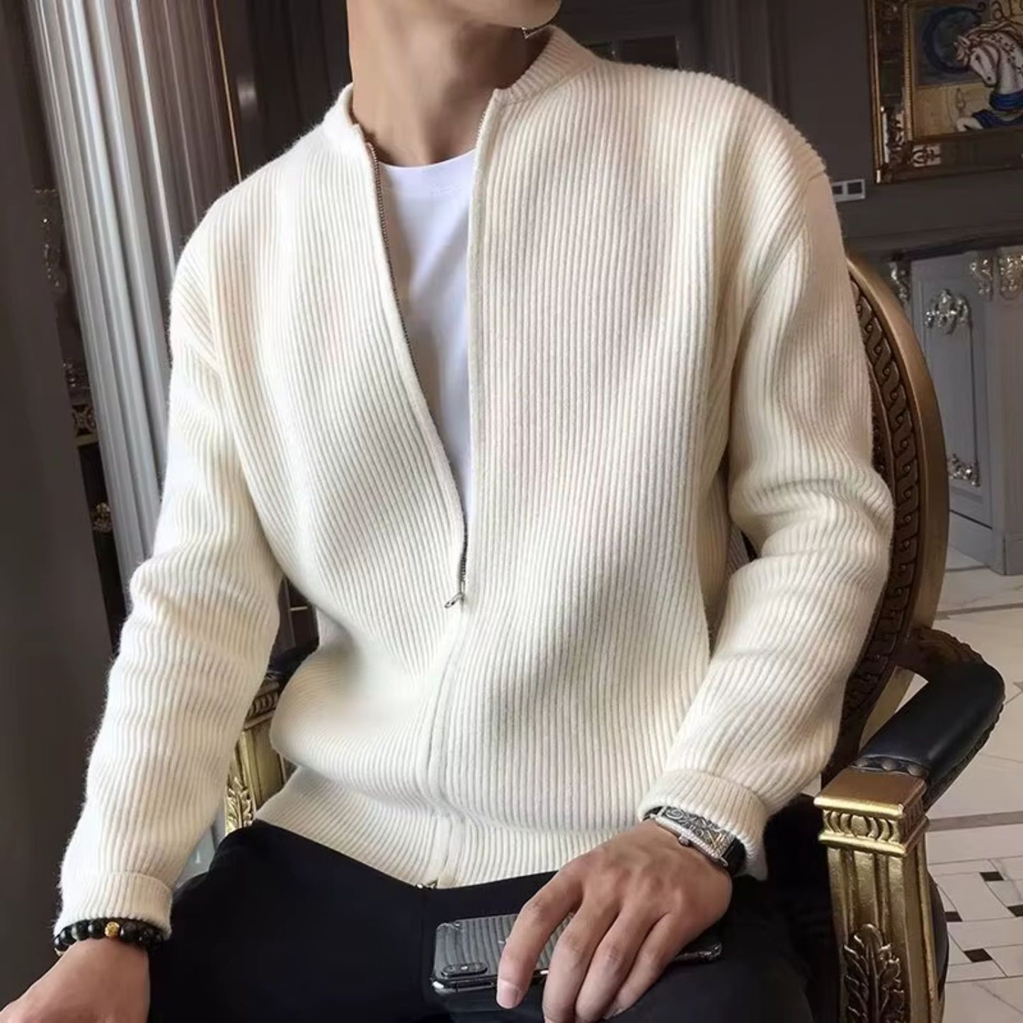 Ribbed Zip Knit Cardigan | Revangiol