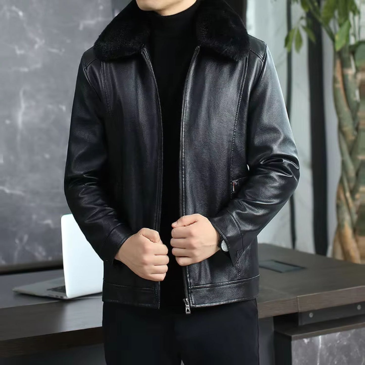 Fur Collar Leather Jacket | Revangiol
