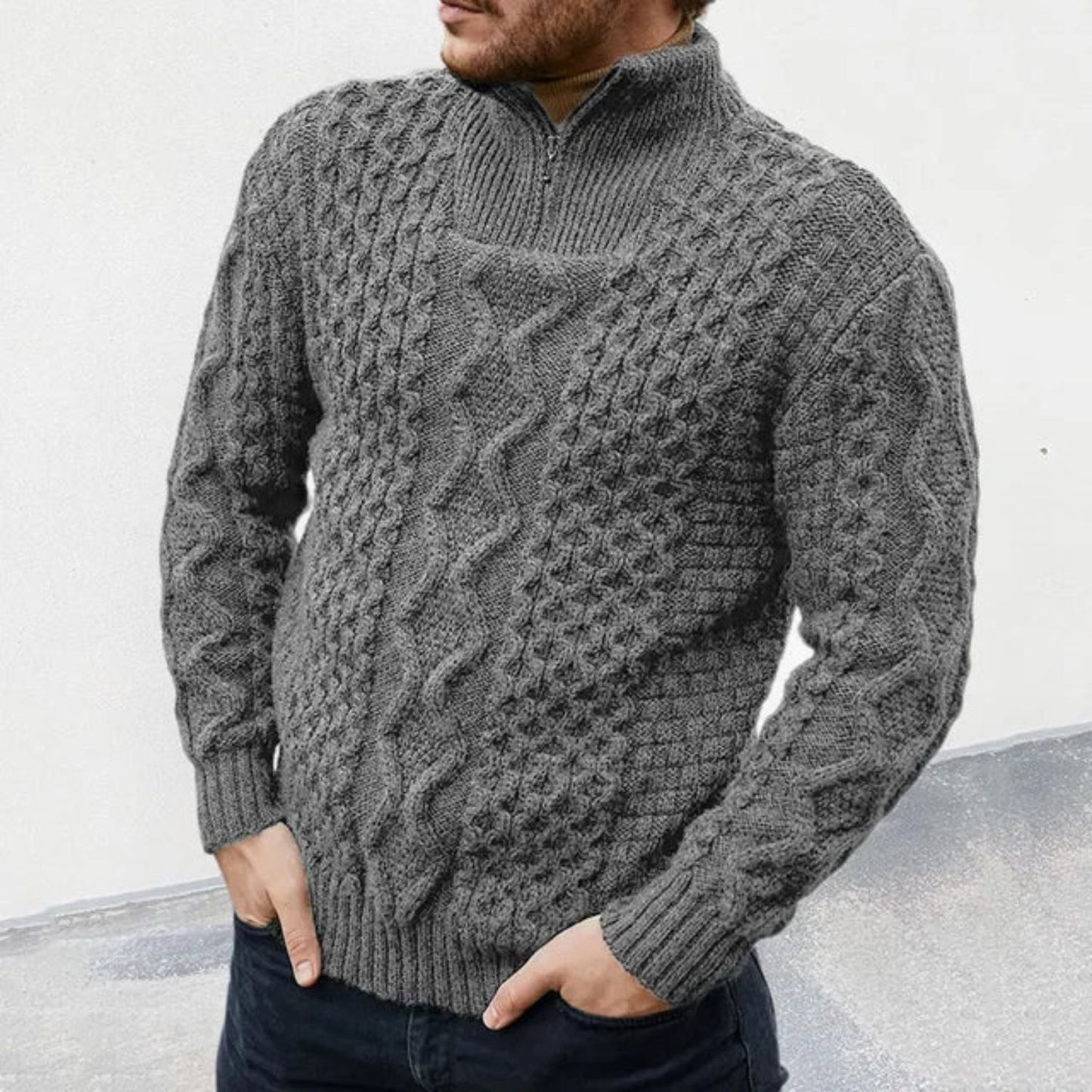 Quarter Zip Cable Knit Sweater | Revangiol