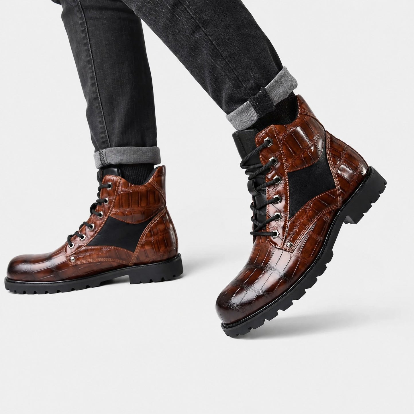 Embossed Combat Ankle Boots | Revangiol