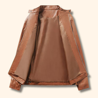 Heritage Stand Collar Leather Jacket | Revangiol