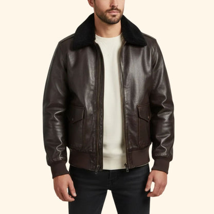 Leather Aviator Jacket | Revangiol