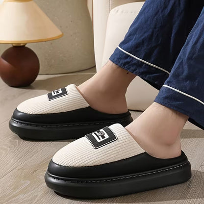 Corduroy Trim Plush Slippers | Revangiol