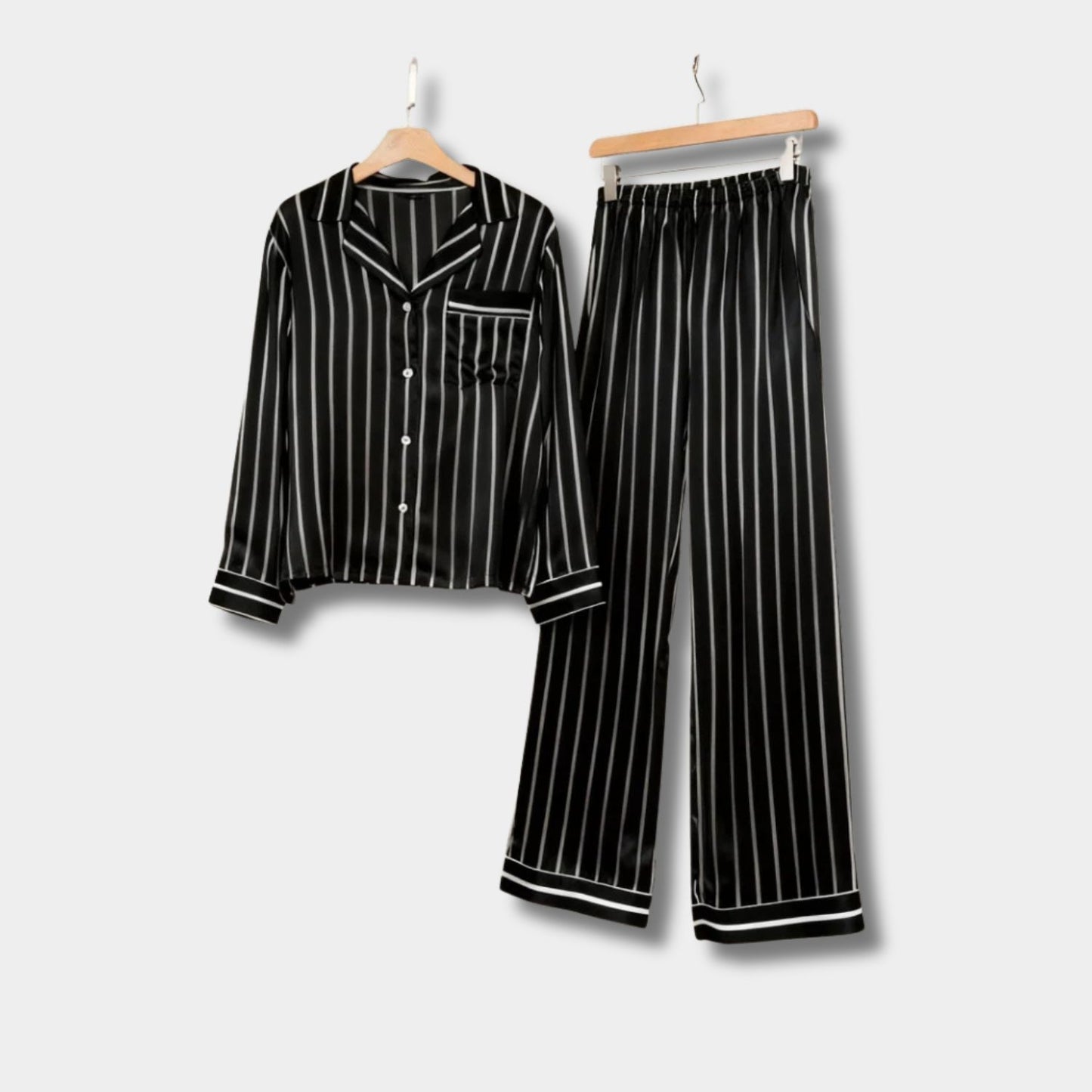 Striped Satin Button Pajama Set | Revangiol