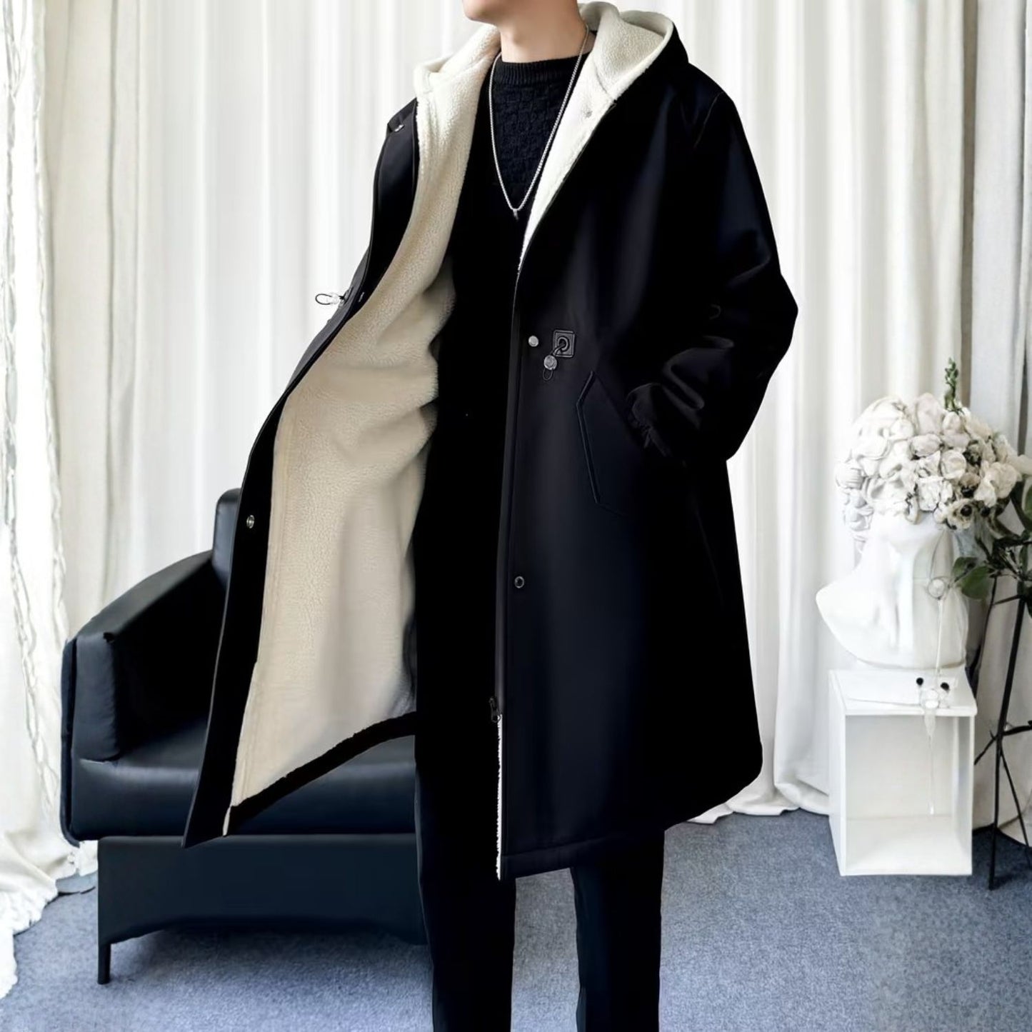 Fleece Hooded Trench Over Coat | Revangiol