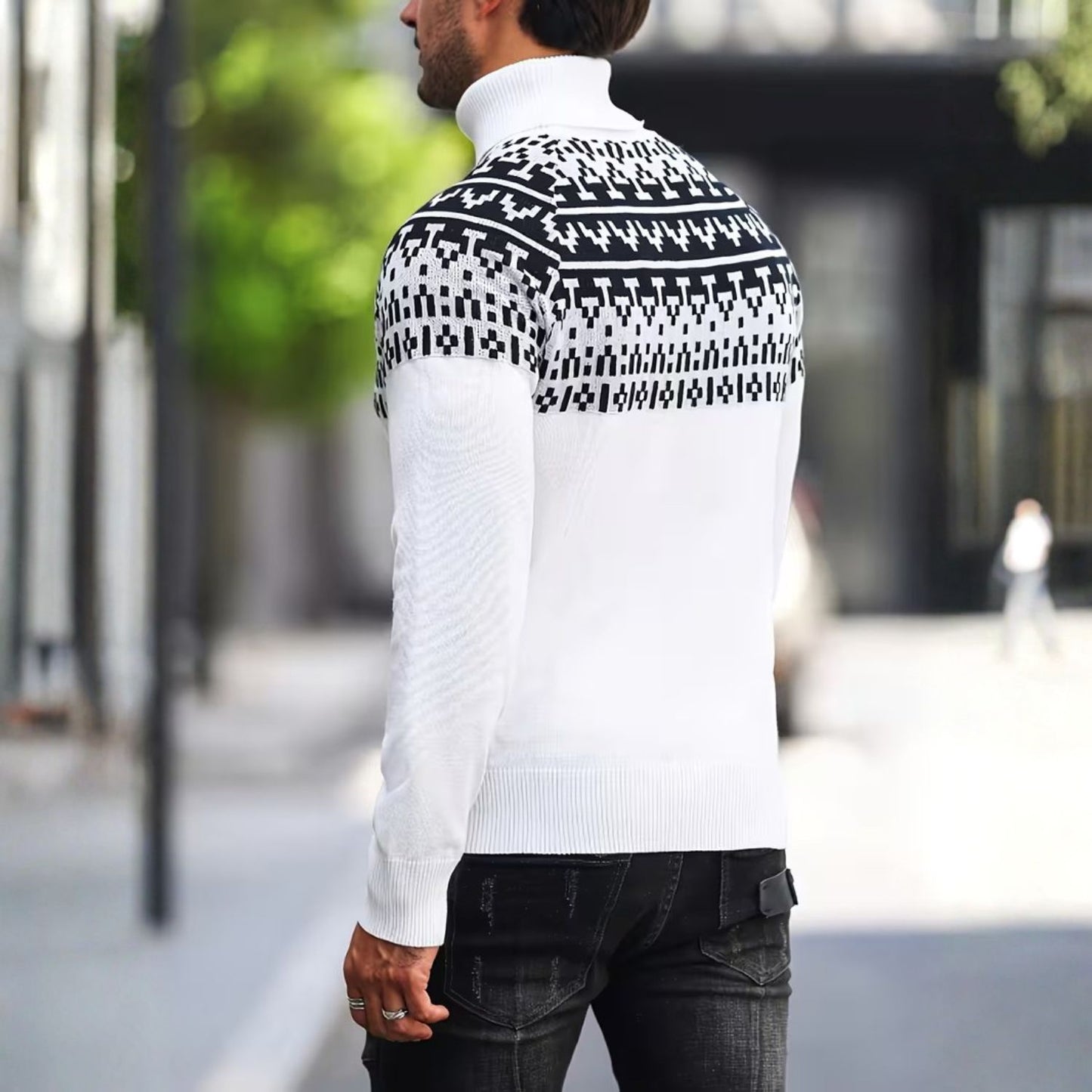 Jacquard Geometric Knit Turtleneck | Revangiol