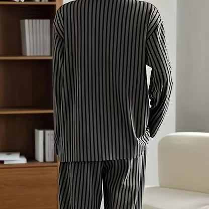 Striped V-Neck Lounge Pajama Set | Revangiol