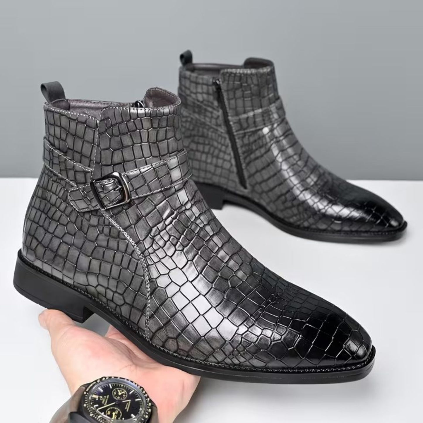 Croc Buckle Dress Boots | Revangiol