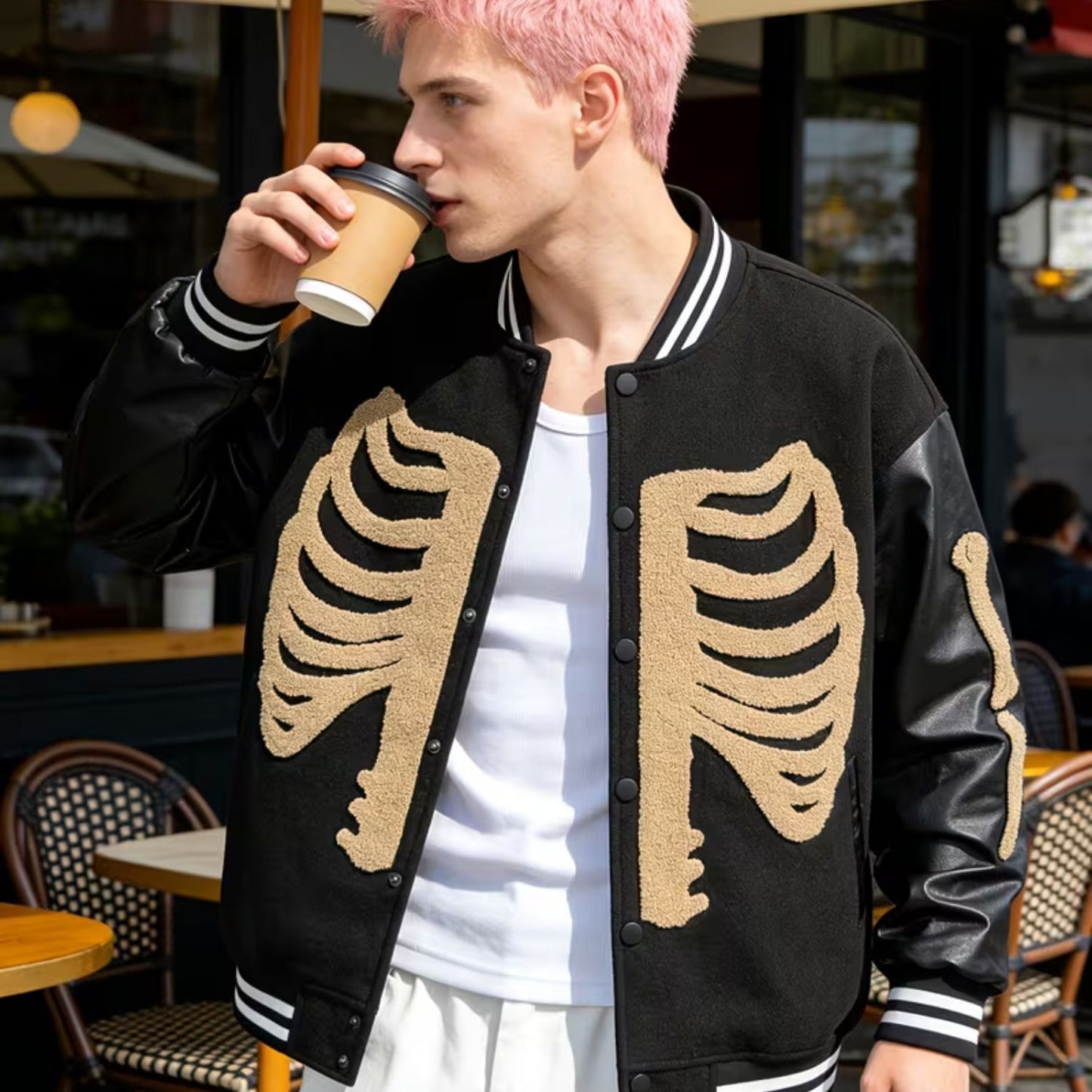Skeleton Varsity Bomber Jacket | Revangiol