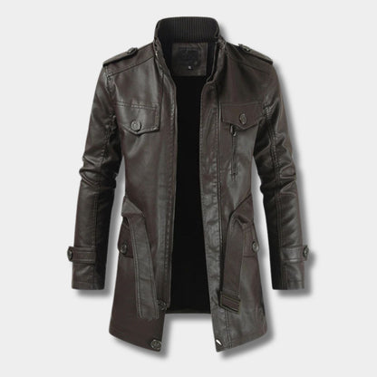 Long Utility Leather Coat | Revangiol