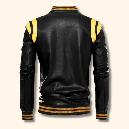 Sport Stripe Leather Jacket | Revangiol