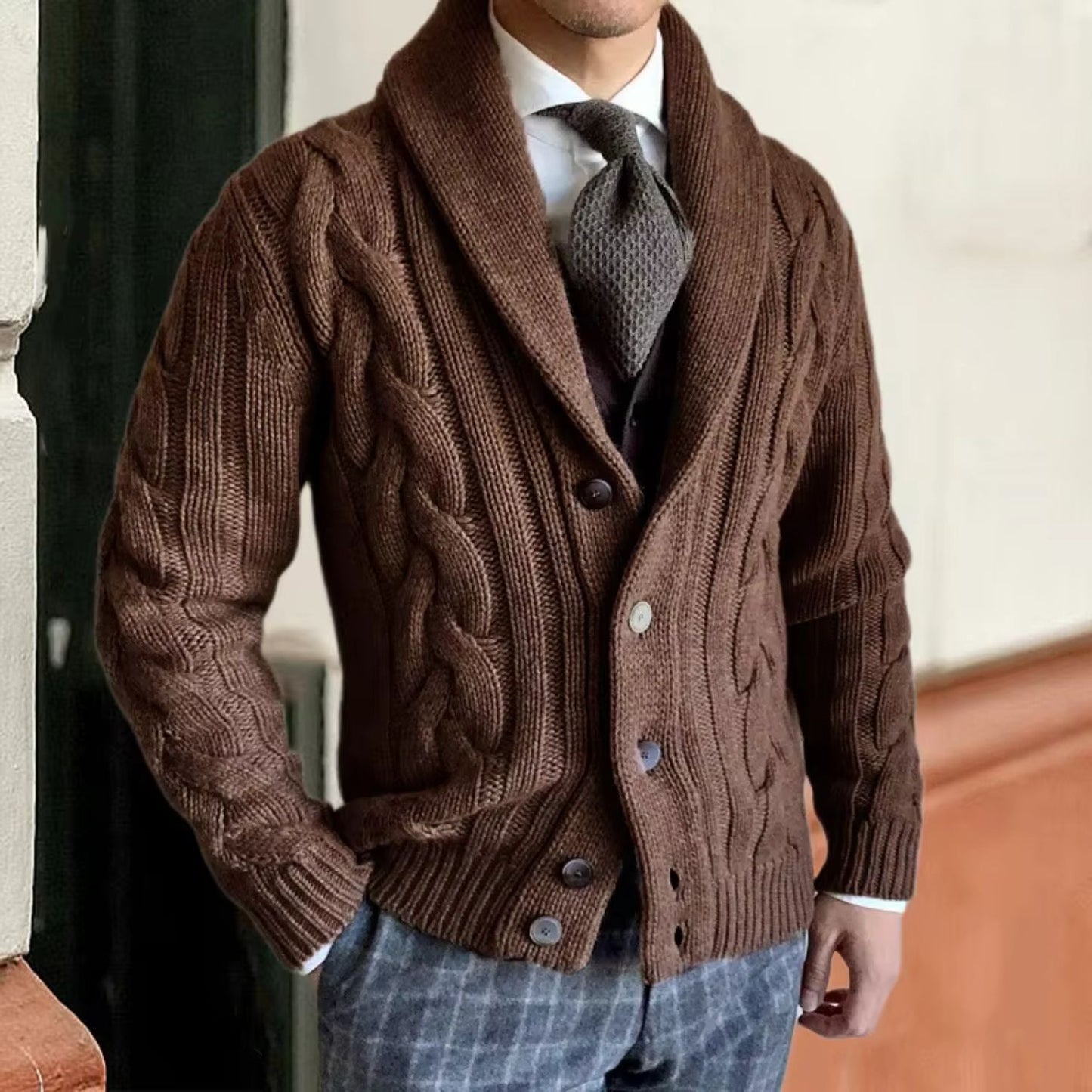 Cable Shawl Collar Cardigan | Revangiol