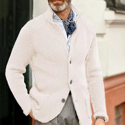 Textured Stand Collar Cardigan | Revangiol