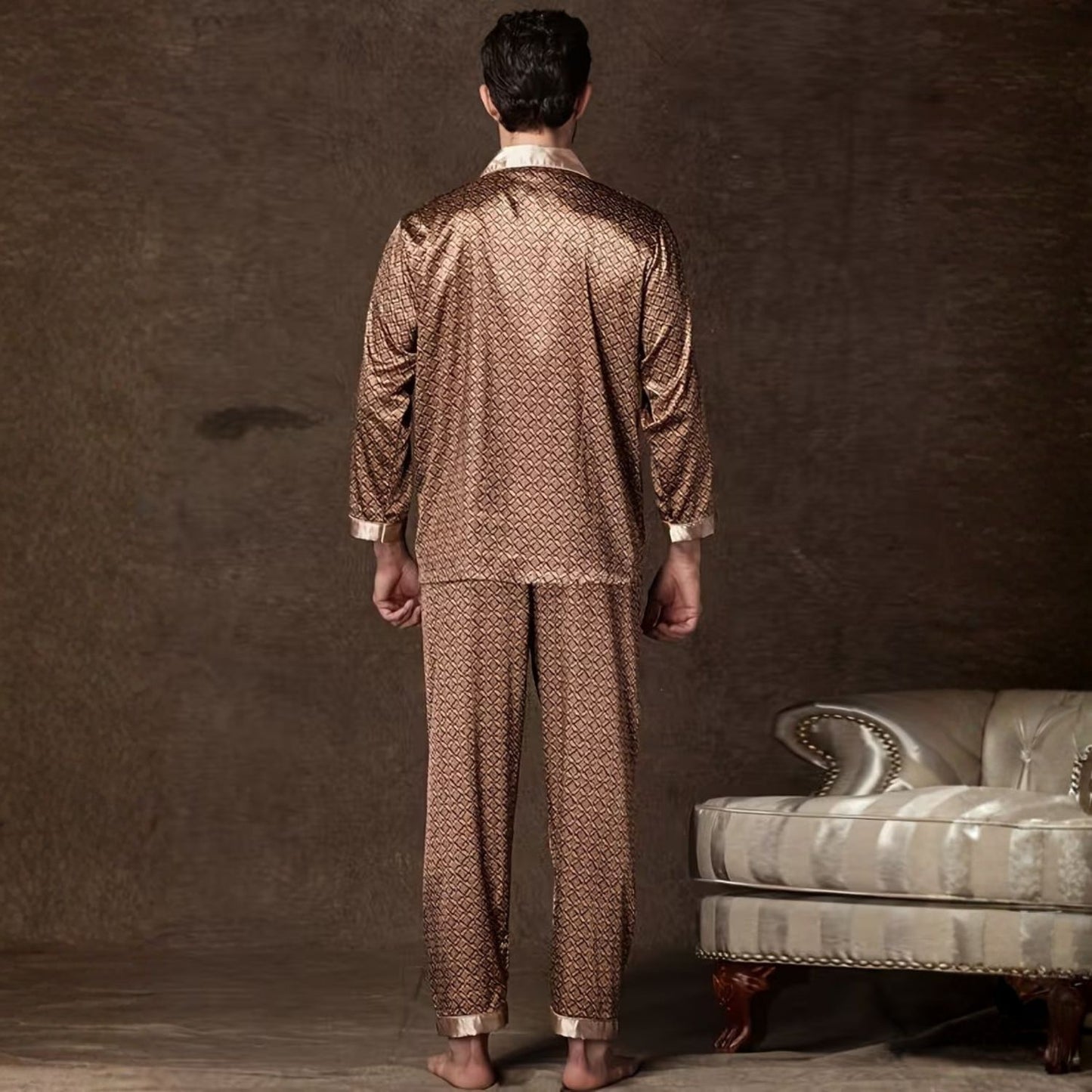 Retro Geometric Lapel Pajama Set | Revangiol