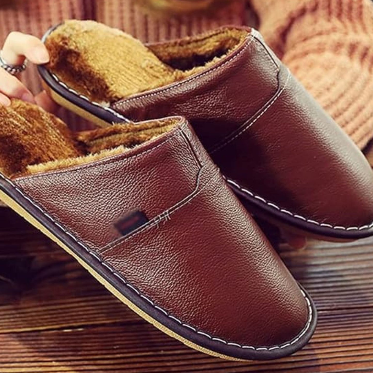 Fur Lined Leather Slippers | Revangiol