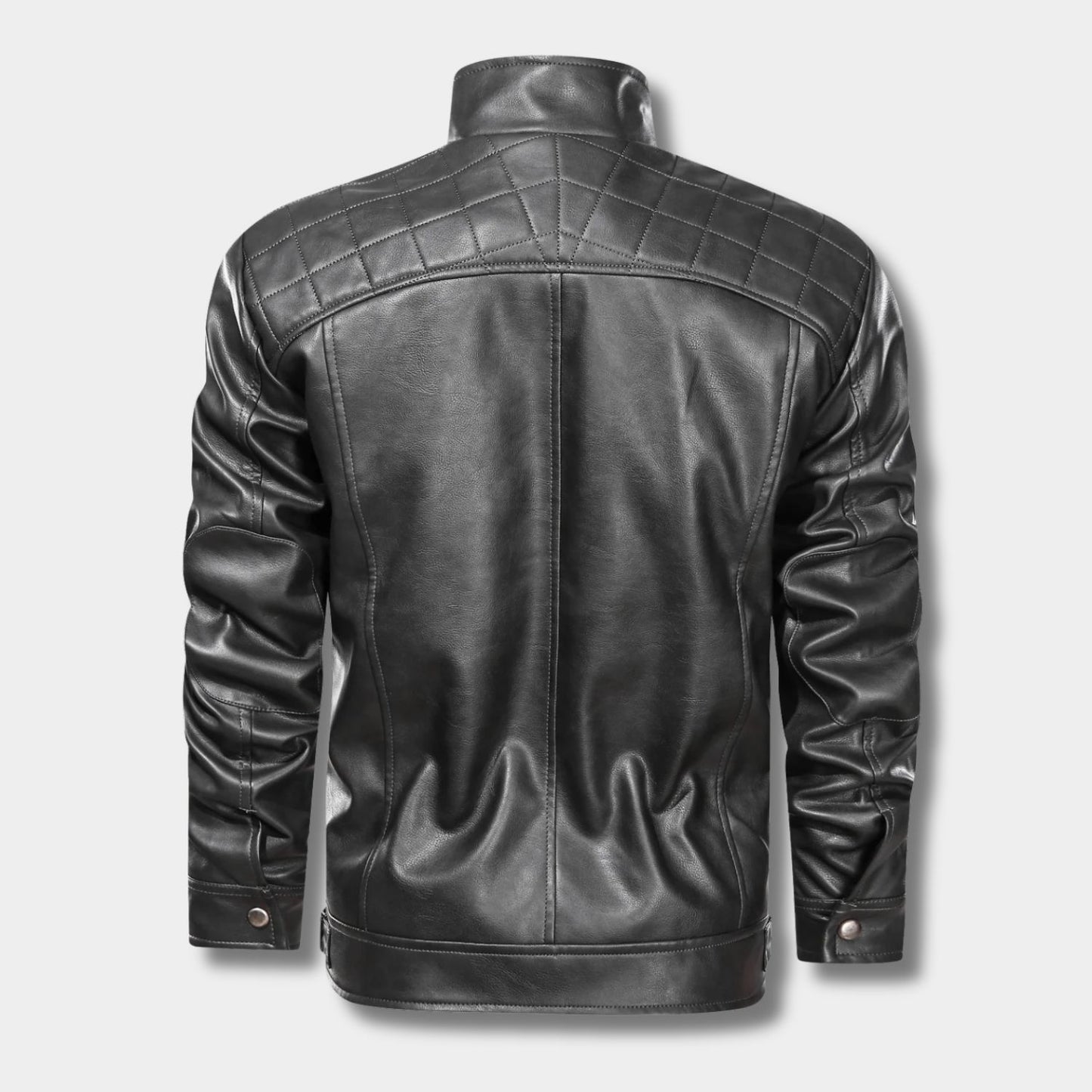 Quilted Stand-Collar Leather Jacket | Revangiol