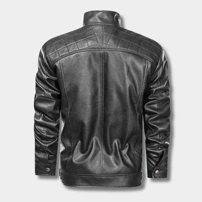 Quilted Stand-Collar Leather Jacket | Revangiol