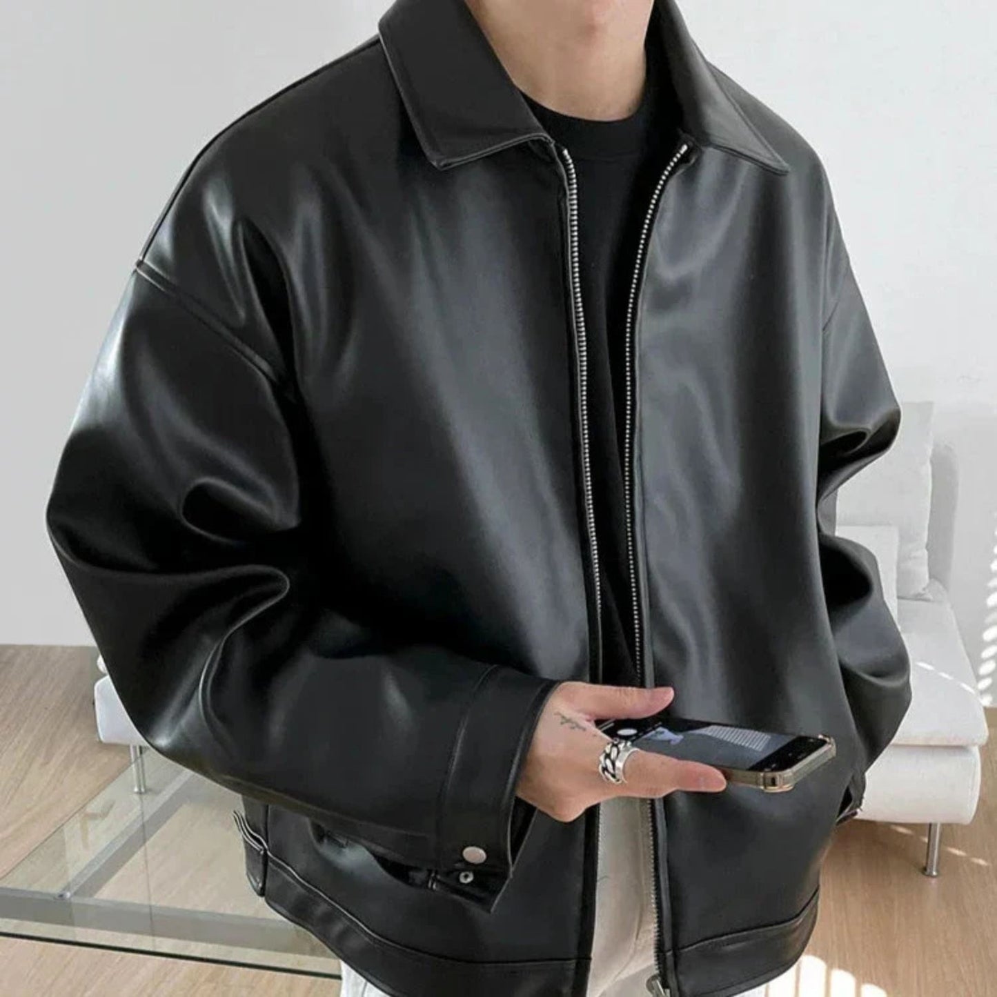 Oversized Retro Leather Jacket | Revangiol