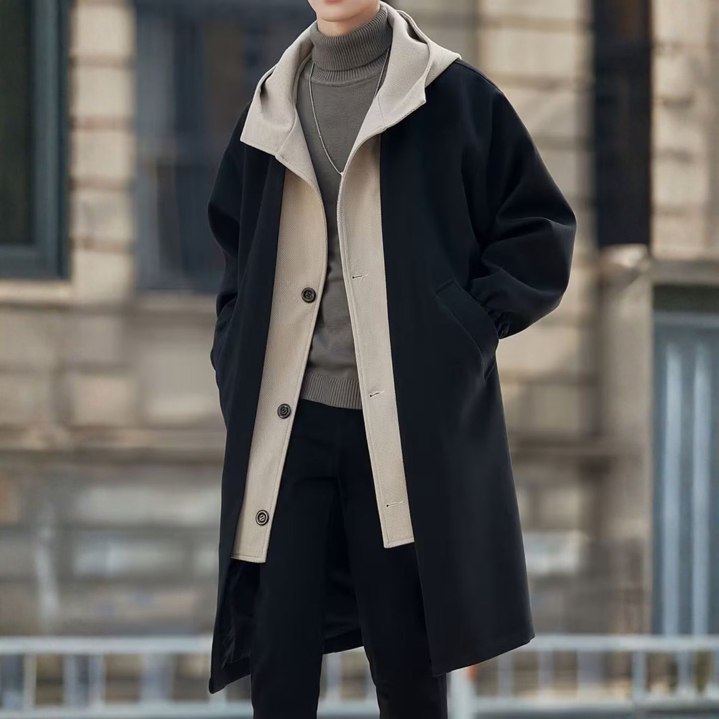 Color Block Hooded Over Coat | Revangiol
