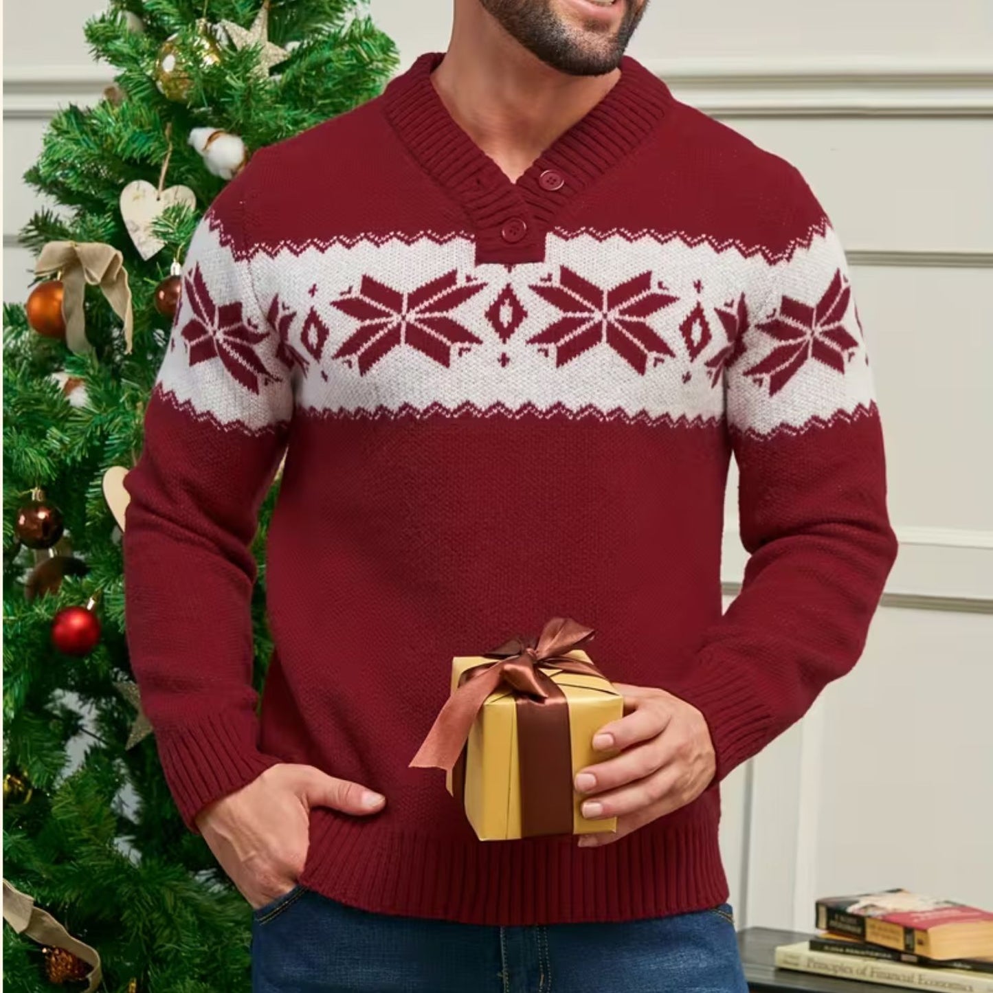 Snowflake Button Christmas Sweater | Revangiol