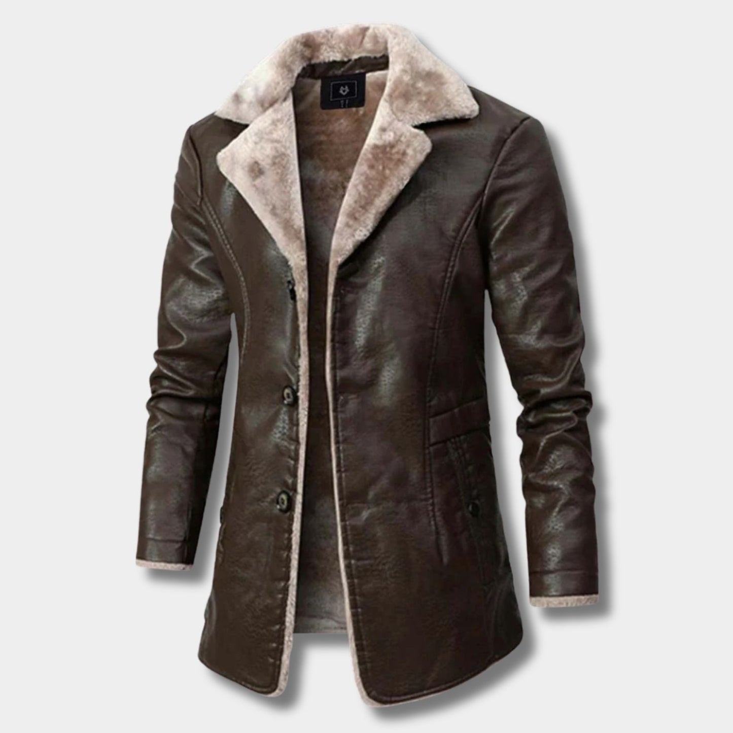Shearling Lapel Leather Coat | Revangiol