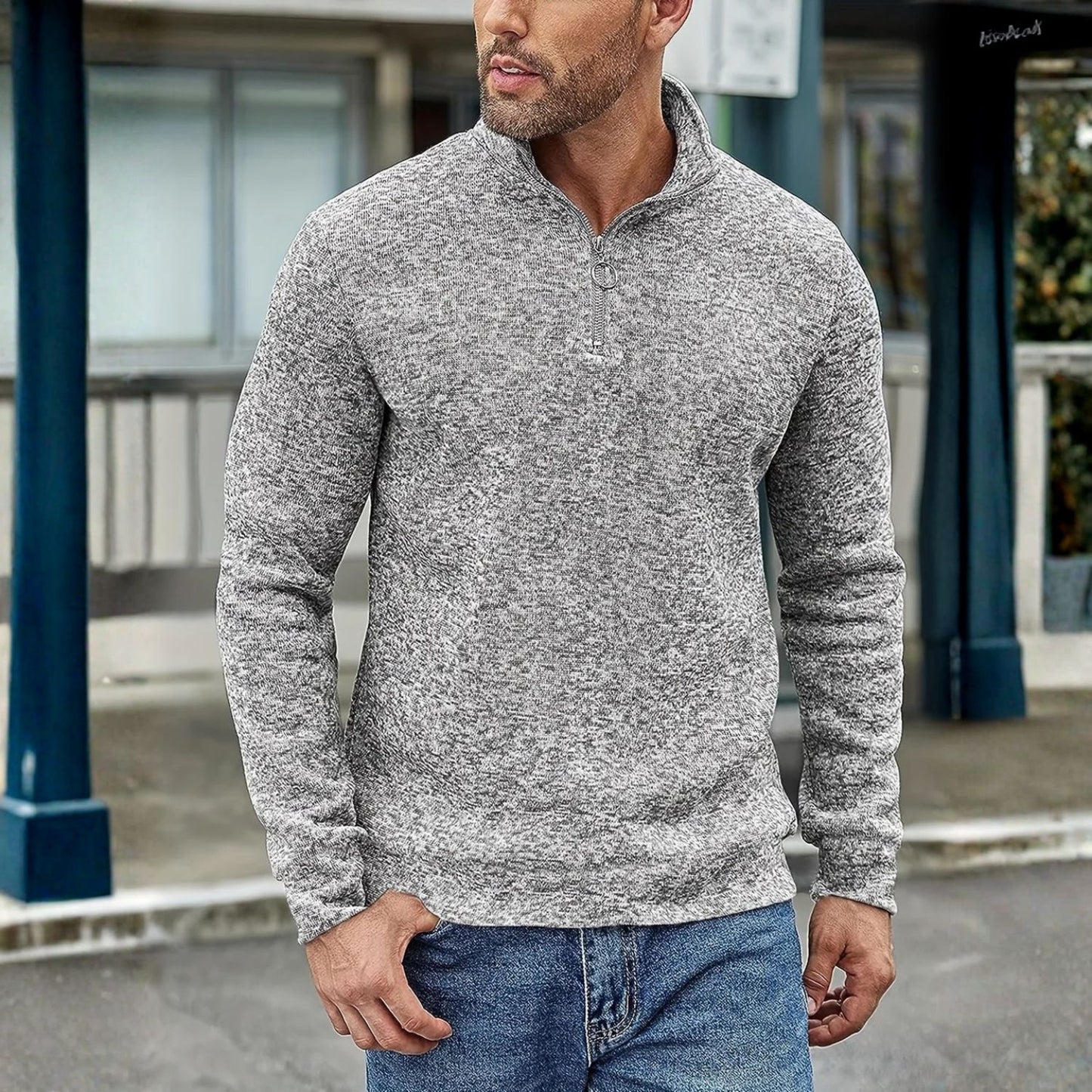 Casual Heathered Knit Quarter-Zip | Revangiol