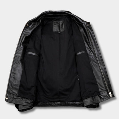 Classic Collared Leather Jacket | Revangiol