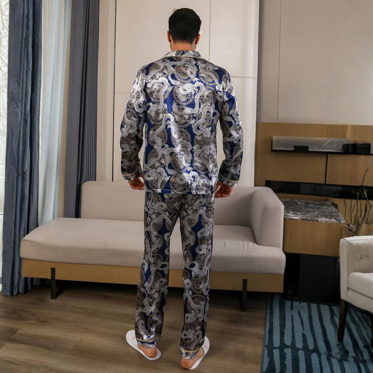 Dragon Print Lapel Pajama Set | Revangiol